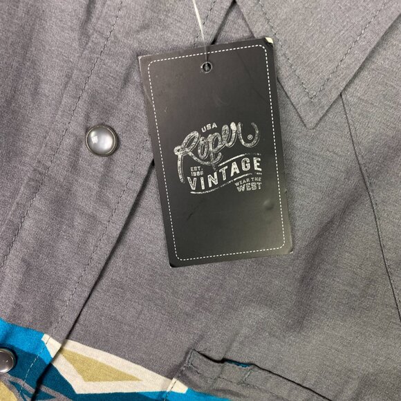 Roper Vintage Wear Shirt Men's Large Gray Burgundy Pearl Snap Wester Aztec NWT - Picture 4 of 13